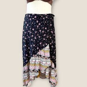 Torrid Floral Faux Wrap Tiered Ruffled Maxi Skirt High Low Size 12/L Coquette